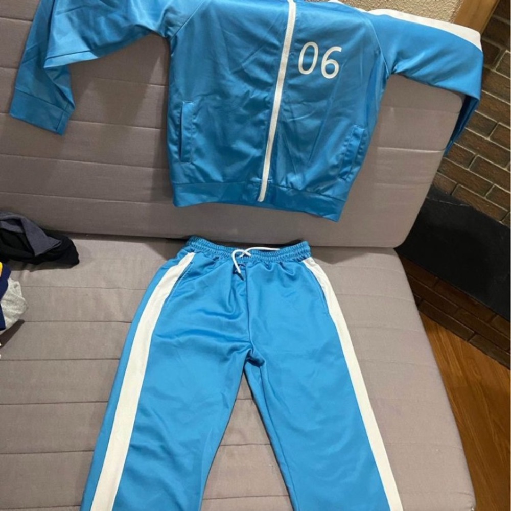 Blue Tracksuit with White Stripes